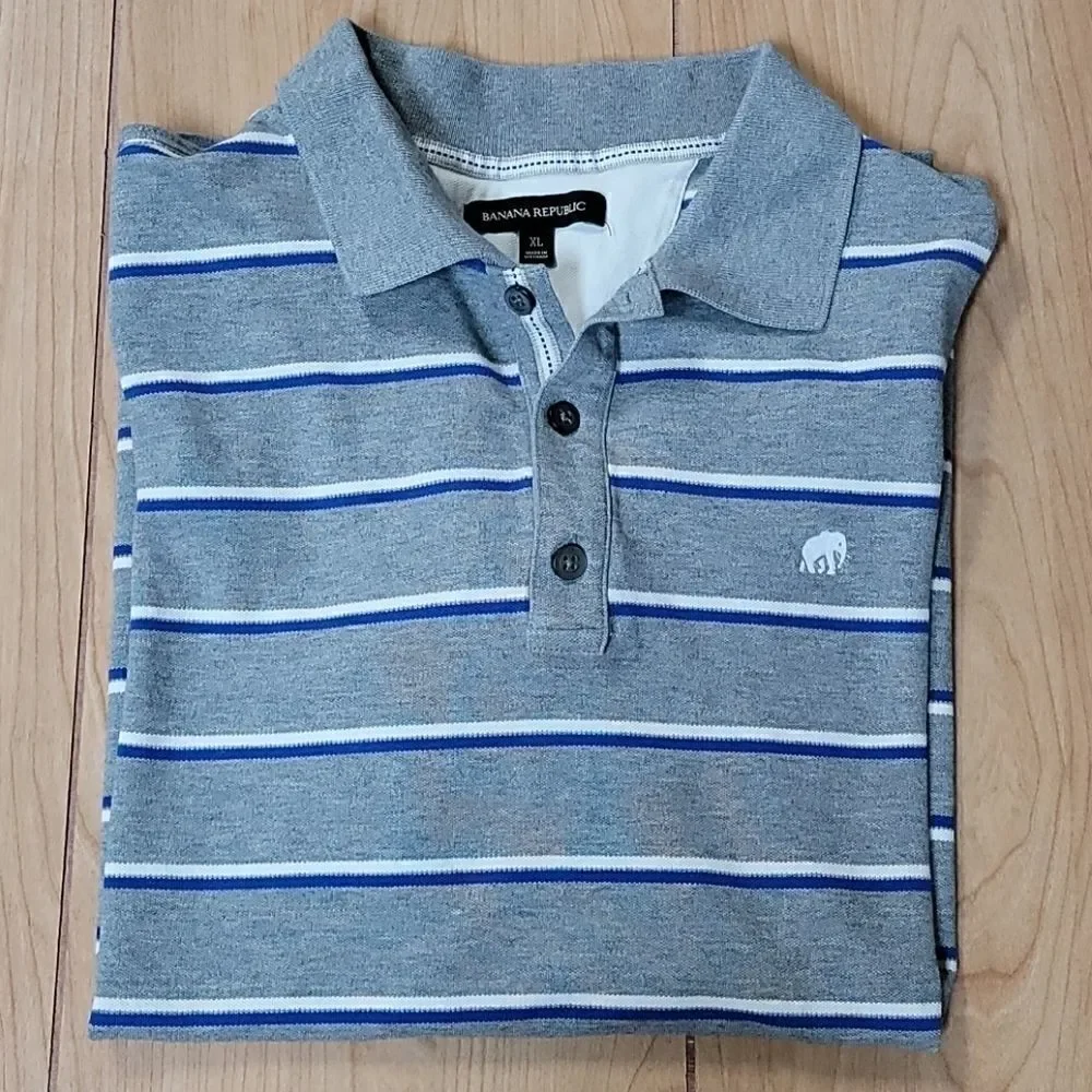 BANANA REPUBLIC GRAY STRIPED COTTON POLO SHIRT